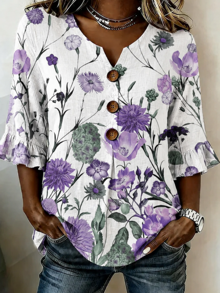 V Neck Half Sleeve Floral Regular Regular Fit Blouse For Women