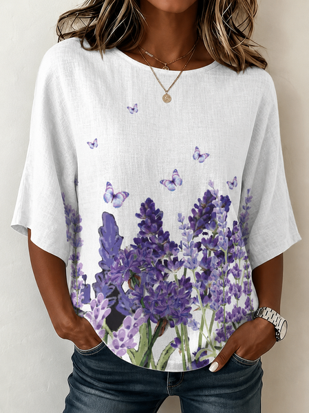 Crew Neck Half Sleeve Animal Printing Regular Micro-Elasticity Loose Blouse For Women