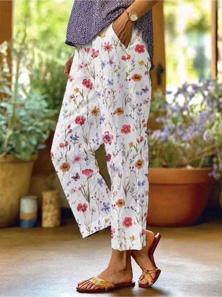 Women Floral Long Pants Casual Spring/Fall Trousers