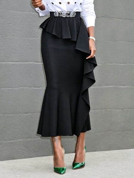 Urban Peplum Plain Midi Skirt