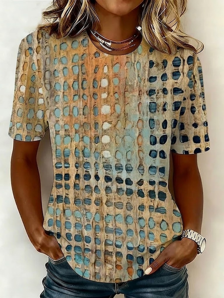 Casual Abstract Crew Neck Short Sleeve T-shirt