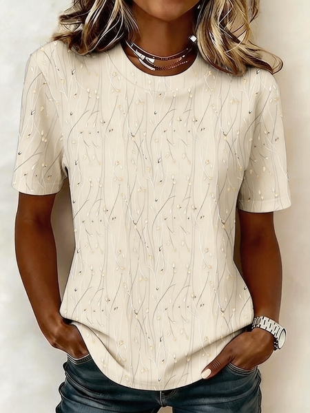 Casual Leaf Crew Neck Short Sleeve T-shirt