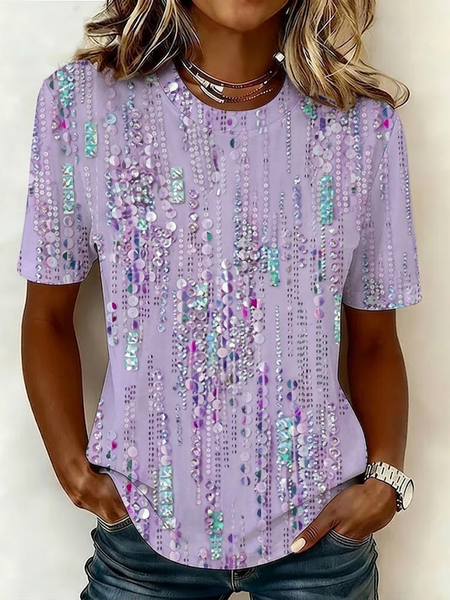 

Women Abstract Short Sleeve Tee T-shirt Crew Neck Printing Casual Graphic Tee Summer Top, Purple, T-Shirts