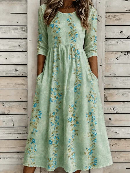 

Women Floral Summer Dress Crew Neck Half Sleeve T-Shirt Dress A-Line Dress, Green, Dresses