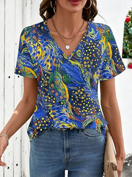 Casual Plants V Neck Short Sleeve T-shirt