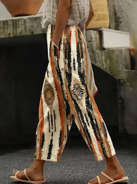 Women Abstract Graphic Long Pants Vintage Spring/Fall Trousers