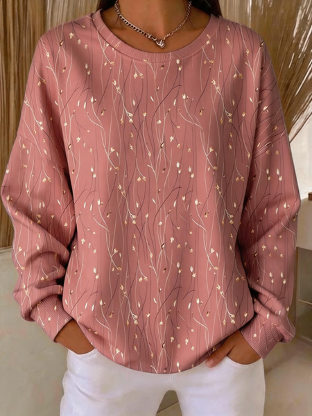 Casual Crew Neck Leaf Sweatshirt