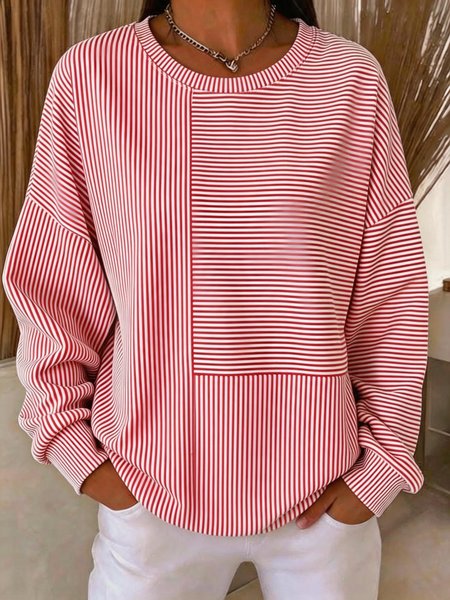 Casual Crew Neck Striped Sweatshirt