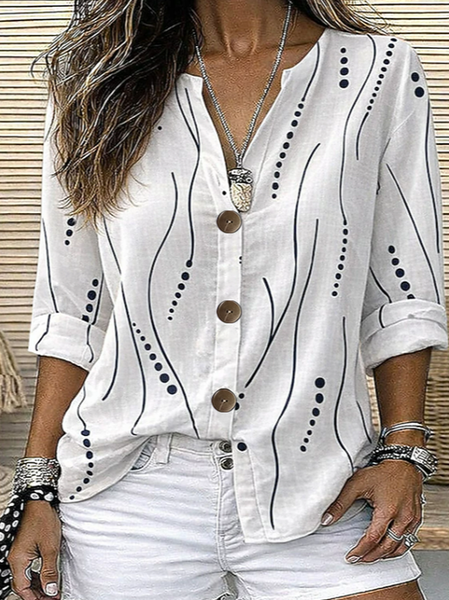 Stand Collar Long Sleeve Abstract Buckle Regular Micro-Elasticity Regular Fit Shirt For Women