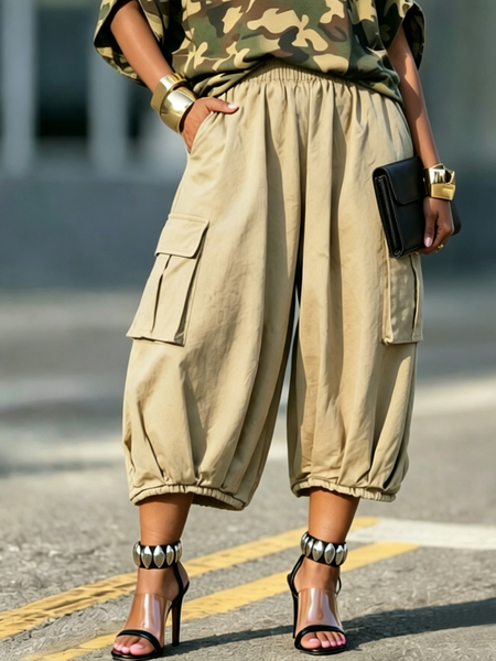 

Casual Plain Cargo Pants, Khaki, Cargo Pants