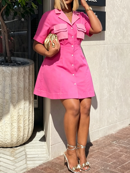 Elegant Color Block Pocket Stitching Mini Dress