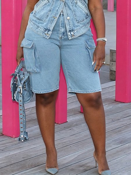 Loose Plain Casual Denim Shorts
