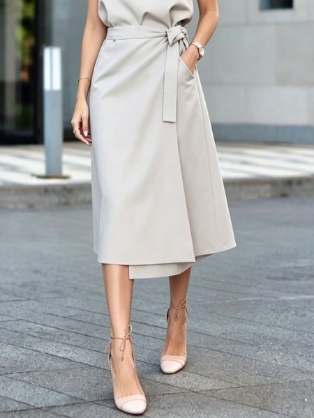 Elegant Bow Plain Midi Skirt