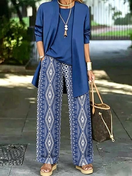 Women Geometric Matching Outfit Daily Long Sleeve Casual Spring/Fall Multi-Piece Set Matching Set