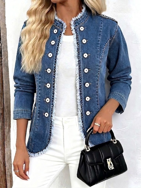 Women Spring/Fall Outerwear Vintage Plain Long Sleeve Mock Neck Jacket