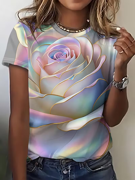

Women Floral Short Sleeve Tee T-shirt Crew Neck Printing Casual Graphic Tee Summer Top, As picture, T-Shirts