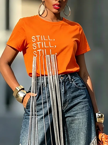 Casual Text Letters Tassel T-shirt