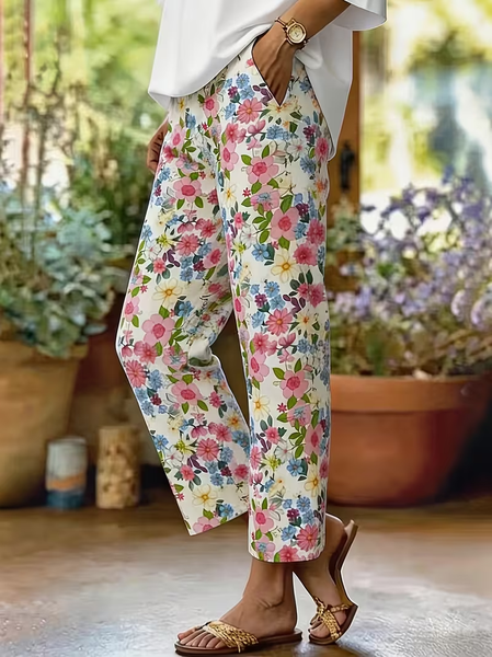 Women Floral Long Pants Casual Spring/Fall Trousers