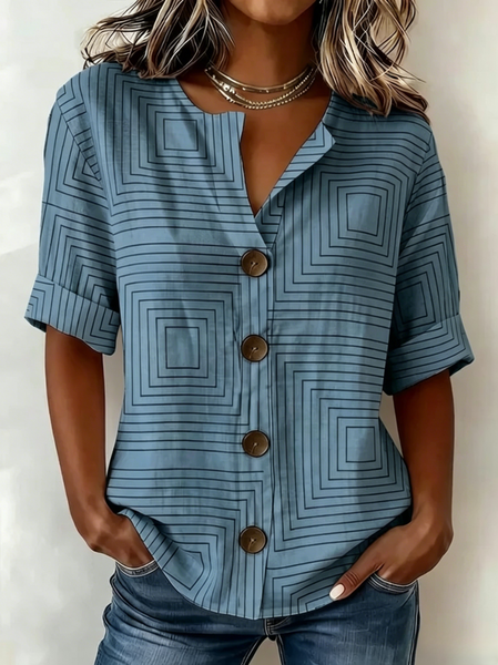 Stand Collar Long Sleeve Geometric Regular Loose Shirt For Women