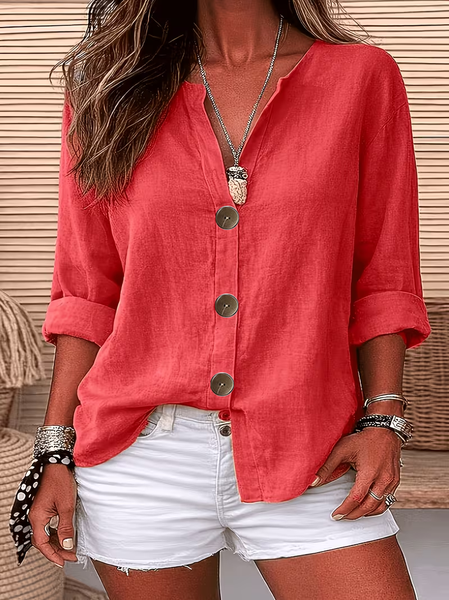Stand Collar Long Sleeve Plain Buckle Regular Micro-Elasticity Regular Fit Shirt For Women