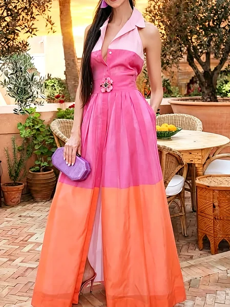 Urban Colorblock Printing Maxi Dress