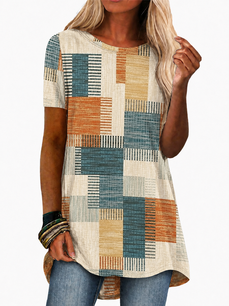 Vintage Abstract Graphic Crew Neck Short Sleeve T-shirt