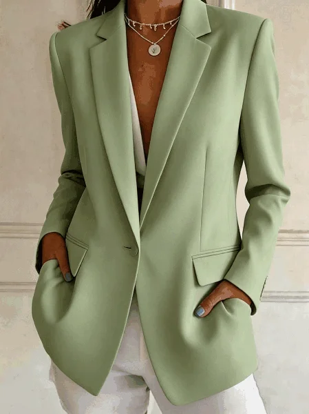 Women Plain Spring/Fall Outerwear Casual Long Sleeve Shawl Collar Regular Blazer