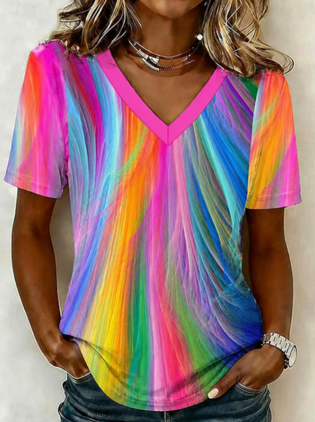 Vintage Abstract V Neck Short Sleeve T-shirt