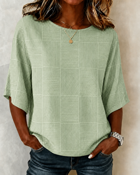 

Crew Neck Half Sleeve Abstract Graphic Printing Regular Micro-Elasticity Loose Blouse For Women, Lightgreen, Blouses