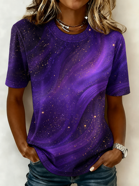 Casual Starry Sky Crew Neck Short Sleeve T-shirt