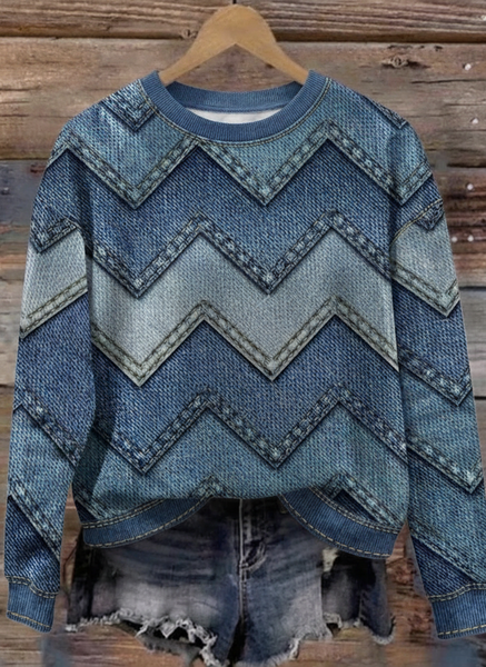 Casual Crew Neck Geometric Sweatshirt