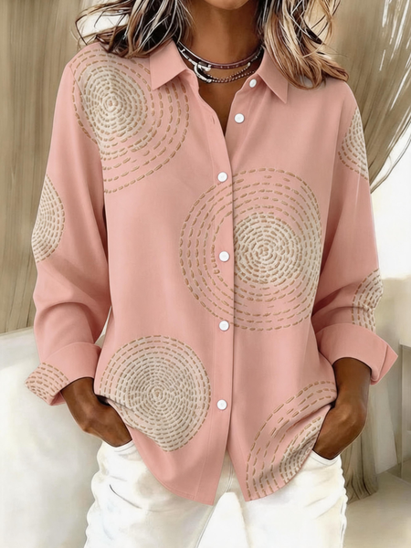 Shirt Collar Long Sleeve Geometric Regular Micro-Elasticity Regular Fit Shirt For Women