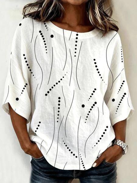 Crew Neck Half Sleeve Abstract Printing Regular Micro-Elasticity Regular Fit Blouse For Women