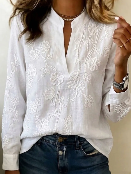 Women Floral V Neck Long Sleeve Blouse Printing Vintage Daily Spring/Fall Top