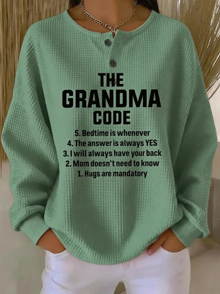 Casual Henley Collar Text Letters Sweatshirt