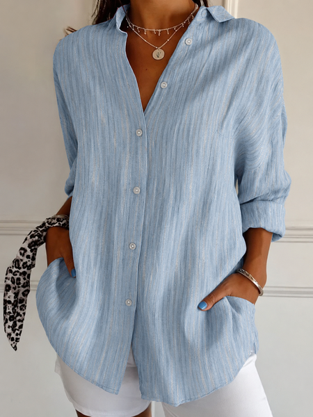 Shirt Collar Long Sleeve Ombre Regular Micro-Elasticity Loose Shirt For Women