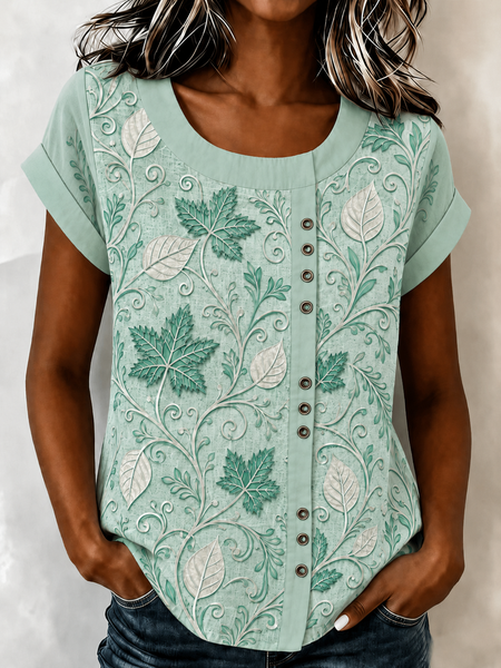 Crew Neck Short Sleeve Polka Dots Regular Loose Blouse For Women