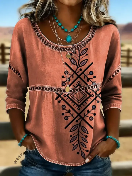 

Women Abstract Crew Neck Half Sleeve Blouse Printing Casual Daily Summer Top, Orange, Blouses