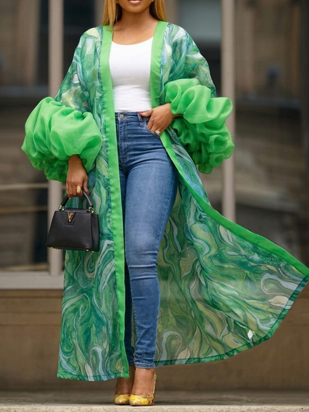 

Elegant Random Print V Neck Kimono, As picture, Kimonos
