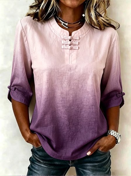 Crew Neck Half Sleeve Ombre Regular Regular Fit Blouse For Women