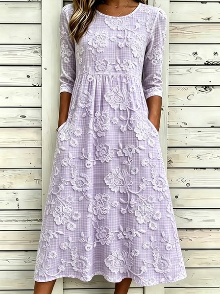 Women Floral Summer Dress Crew Neck Half Sleeve T-Shirt Dress A-Line Dress