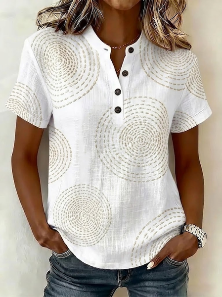 Women Abstract V Neck Short Sleeve Shirt Printing Casual Daily Summer Top