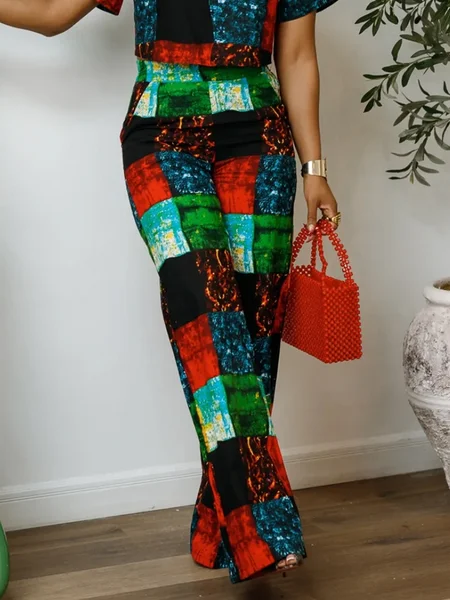 Urban Abstract Plaid Printing Straight Pants