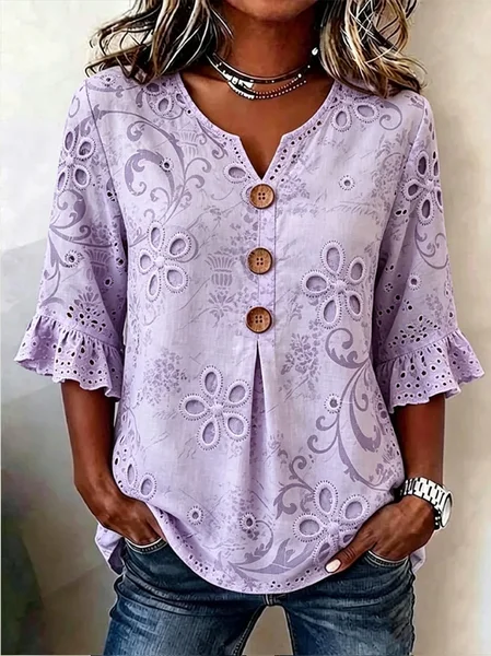V Neck Half Sleeve Floral Regular Regular Fit Blouse For Women