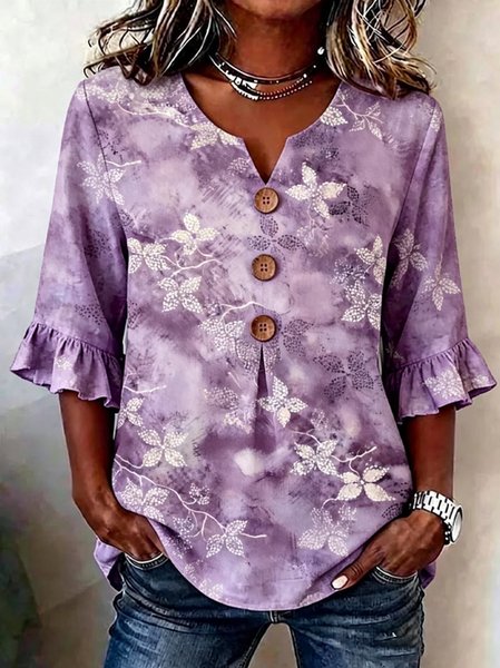 V Neck Half Sleeve Floral Regular Regular Fit Blouse For Women