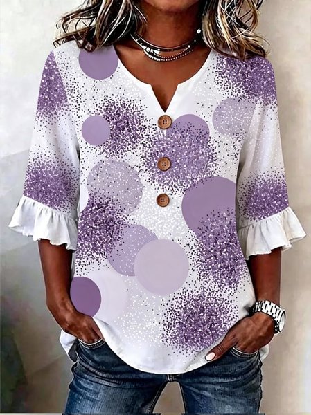 V Neck Half Sleeve Geometric Regular Regular Fit Blouse For Women