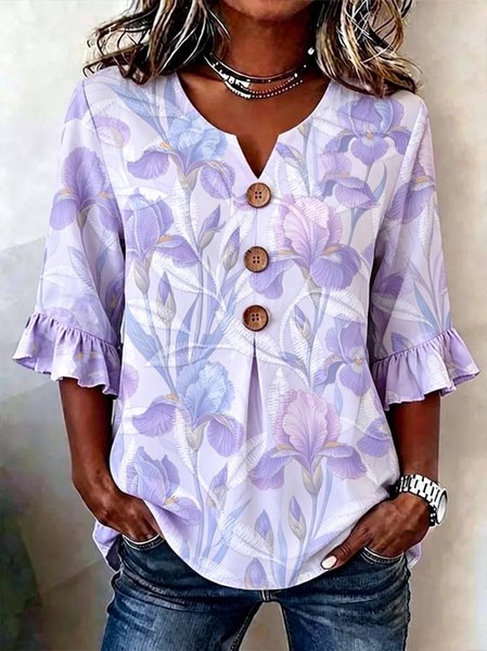 V Neck Half Sleeve Geometric Regular Regular Fit Blouse For Women