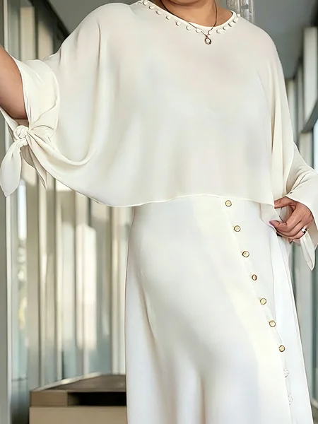 

Elegant Plain Bow Faux Pearl Crew Neck Blouse, White, Blouses and Shirts