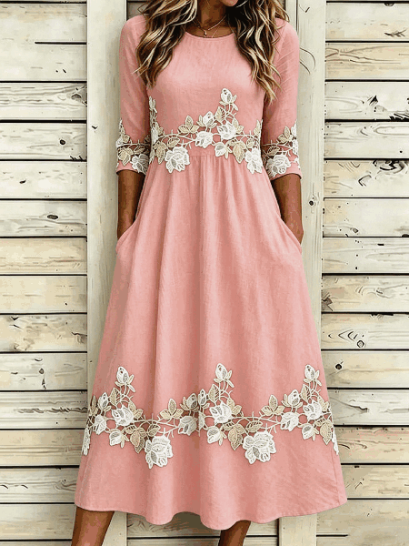 Women Floral Summer Dress Half Sleeve A-Line Dress