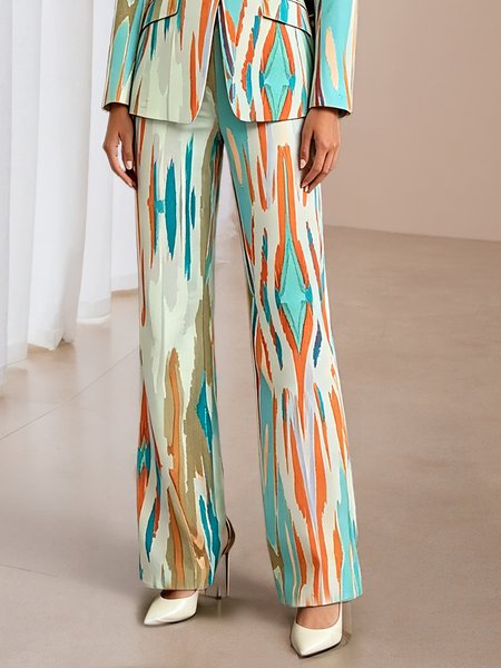 

Urban Geometric Printing Color Block Straight Pants, Multicolor, Pants